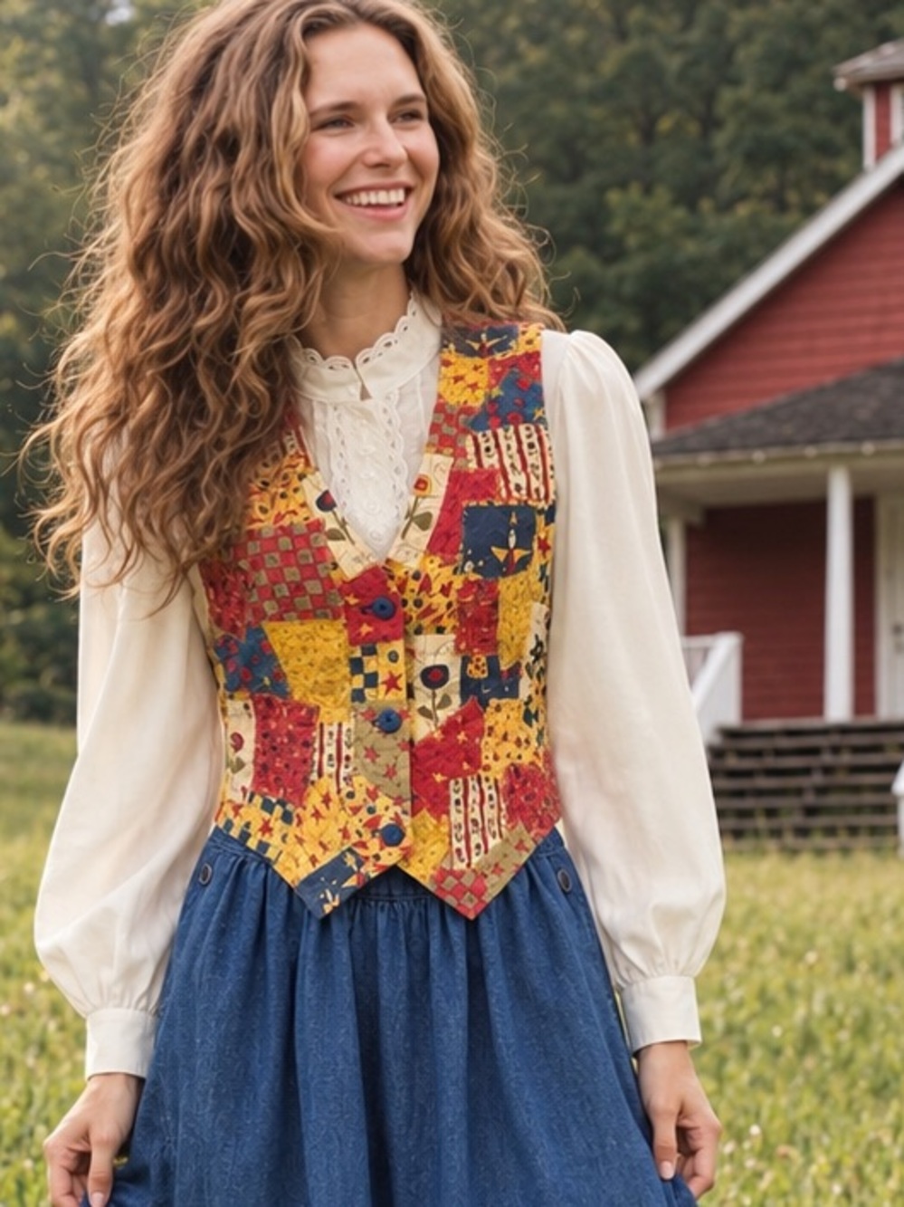 Vintage 90s Handmade Patchwork Teacher Vest Folk Art Cottagecore Quilted, S/M